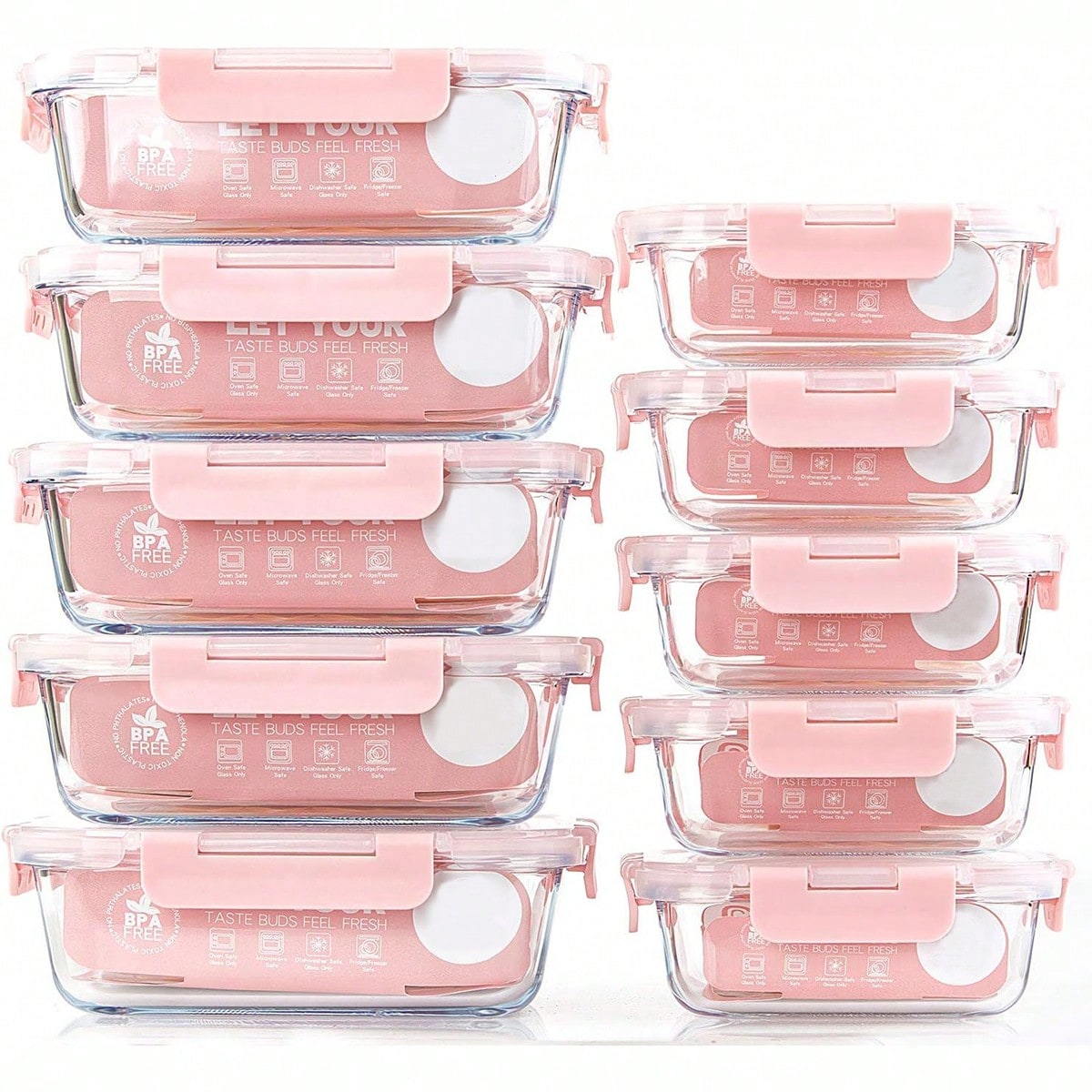 Food Storage Meals - 10-Pack Glass Meal Prep Containers, Airtight